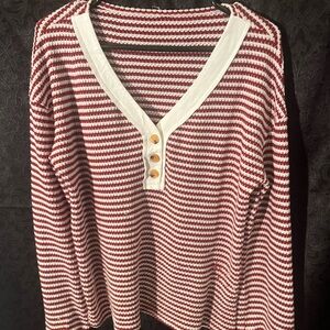 Red and White Striped Knit Top